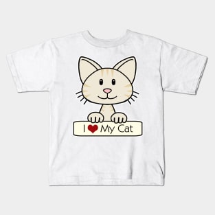 Cream Striped Cat - I Love My Cat Kids T-Shirt